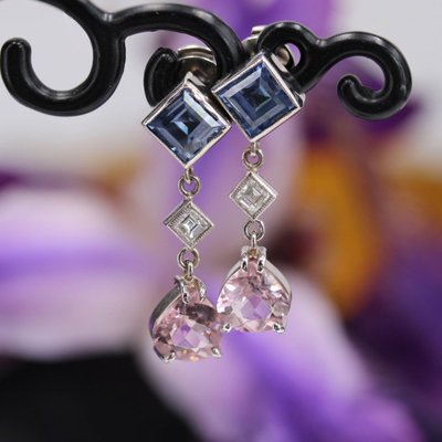 Saphir-, Diamant- und Morganit-Ohrringe