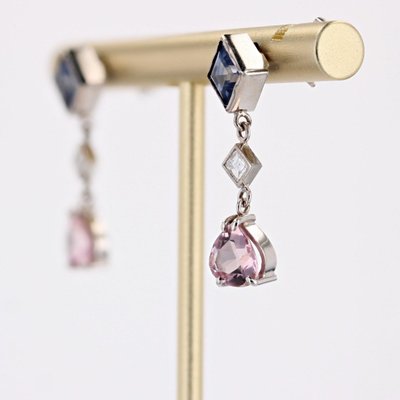 Saphir-, Diamant- und Morganit-Ohrringe