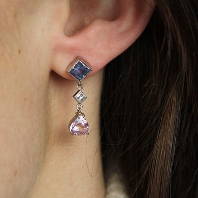Saphir-, Diamant- und Morganit-Ohrringe