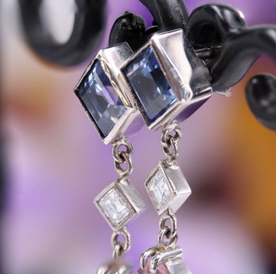 Saphir-, Diamant- und Morganit-Ohrringe