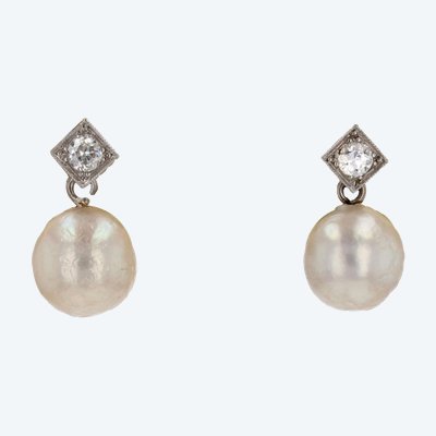 Boucles d'Oreilles Anciennes Diamants Perles