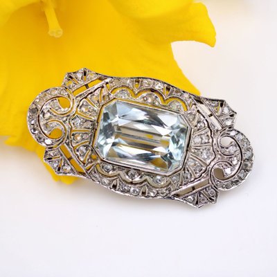 Art Deco Aquamarin- und Diamantbrosche