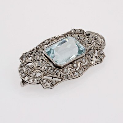 Art Deco Aquamarin- und Diamantbrosche