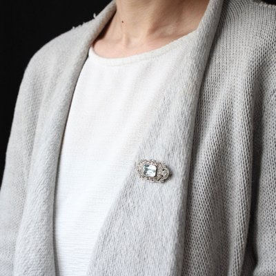Art Deco Aquamarin- und Diamantbrosche