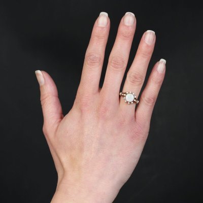Bague Opale Ronde Diamants Or Blanc
