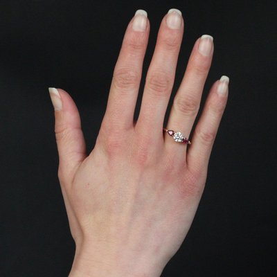 Bague Diamant Et Rubis Taillés En Poire