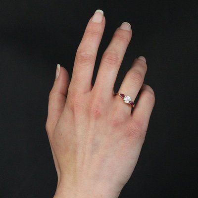 Bague Diamant Et Rubis Taillés En Poire