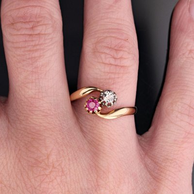 Bague Toi Et Moi Rubis Diamant Or Jaune