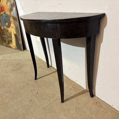 Antique Louis XVI half-moon console/table, late 18th century, black lacquered, Siena. Dimensions: 89 x 34 cm, height 71 cm