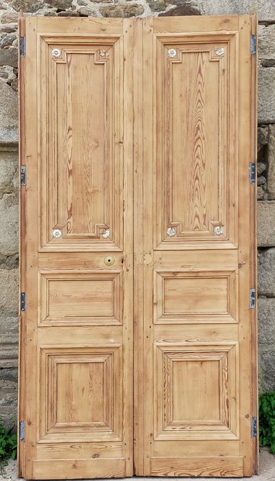 Two antique double doors from the Empire period with their woodwork frames
