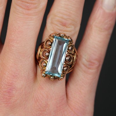 Anello vintage con acquamarina e oro rosa