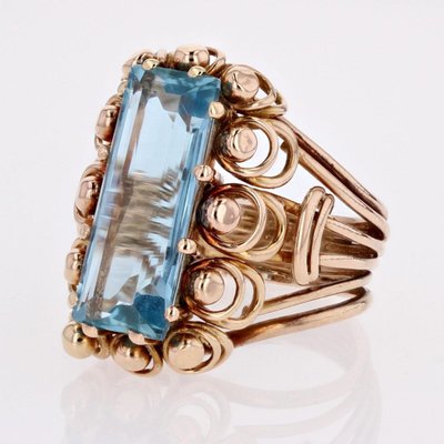 Anello vintage con acquamarina e oro rosa