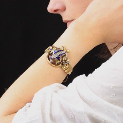 Bracelet Ancien Or Diamants émail Napoléon III