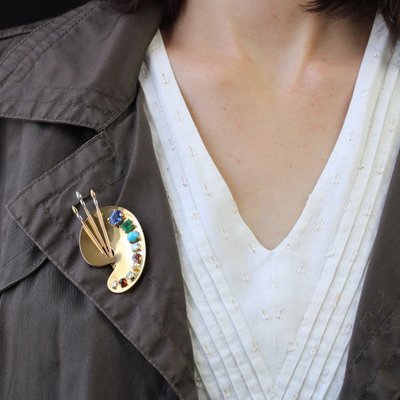Broche Palette Du Peintre Pierres Précieuses