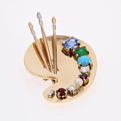 Broche Palette Du Peintre Pierres Précieuses