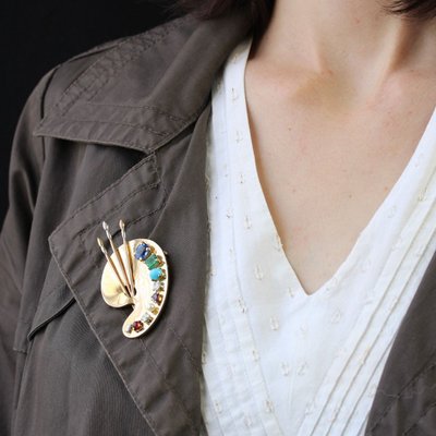 Broche Palette Du Peintre Pierres Précieuses