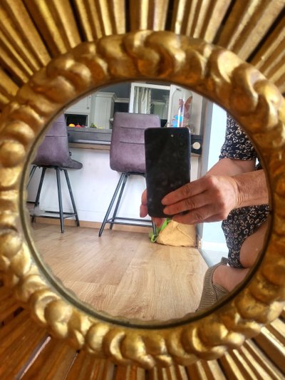 Grand miroir soleil doré à la feuille XIXeme 