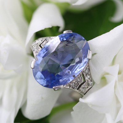 Art Deco Ceylon Saphir und Diamant Ring