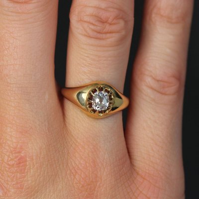 Antique Cushion Cut Diamond Bangle Ring