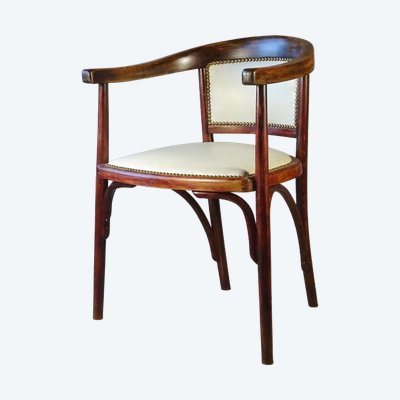 FISCHEL Bugholzsessel, 1925, Art Deco Sattel in weißem Leder - kein Thonet -