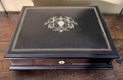 Ebony and mahogany box with noble material inlays, Napoleon III period