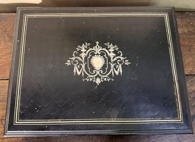 Ebony and mahogany box with noble material inlays, Napoleon III period
