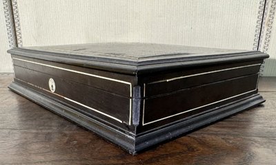 Ebony and mahogany box with noble material inlays, Napoleon III period