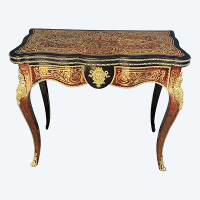 GAME TABLE / CONSOLE IN BOULLE MARQUETRY DECORATED WITH GILT BRONZE / NAPOLEON III
