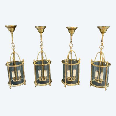 Rare Suite de 4 Lanternes Rondes en Bronze de Style Néoclassique Attribuées à la Maison Jansen