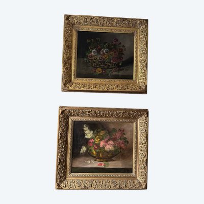 Coppia di dipinti floreali, Koch, fine XIX secolo