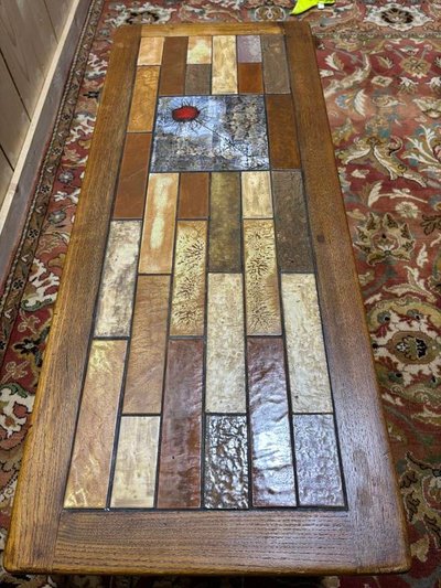 70s wood and ceramic coffee table