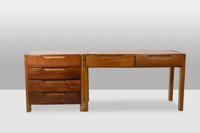 Flat desk with elm wood base, 6 drawers on the front. 1970s LS65081357