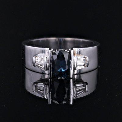 Bague Saphir Diamants Trapèze Or Blanc