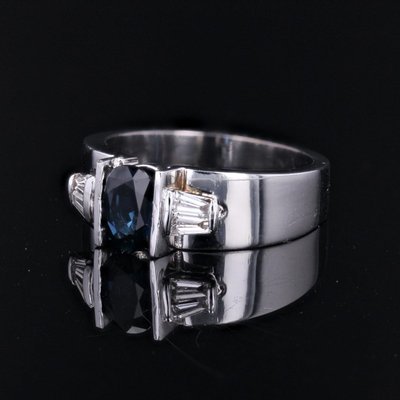 Bague Saphir Diamants Trapèze Or Blanc
