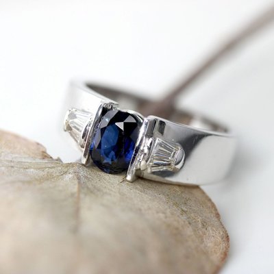 Bague Saphir Diamants Trapèze Or Blanc