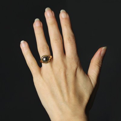 Bague Perle Grise Et Or Jaune