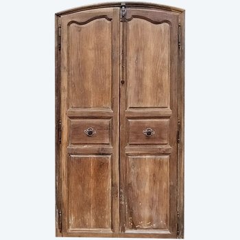 Old 18th Century Arched Double Door In Walnut With Its Woodwork Door Frame