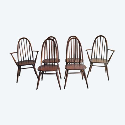 6 Quaker Windsor Stühle / Sessel, Ercol 1950er Jahre