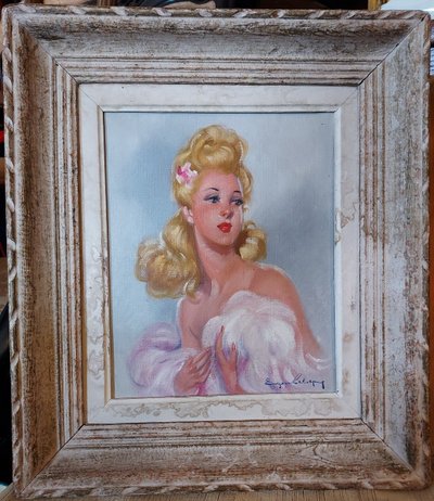 Dipinto ad olio su tela di Eugène Leliepvre, Ritratto di una giovane donna bionda