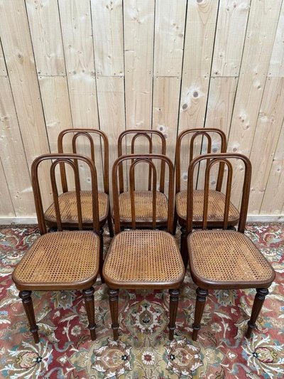 Set of 6 restored Thonet cane bistro chairs