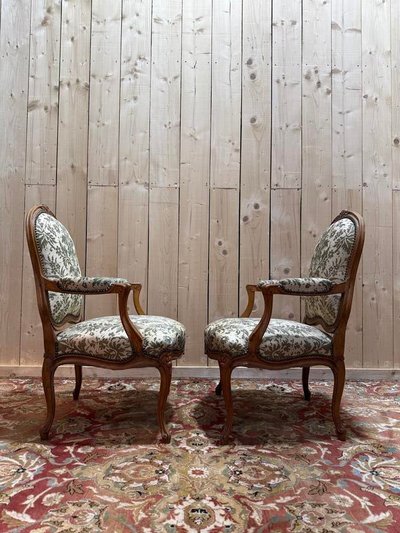 Pair of large Louis XV style armchairs