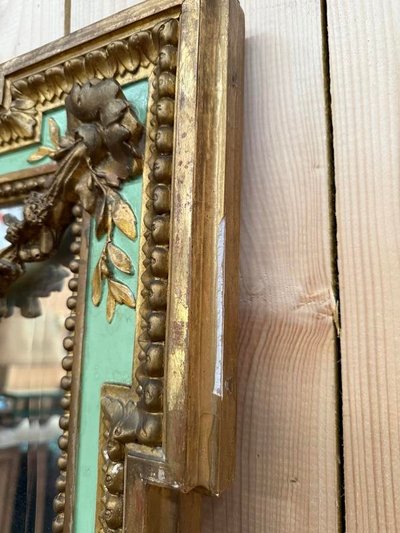 Louis XVI style mirror with gold leaf and green lacquer