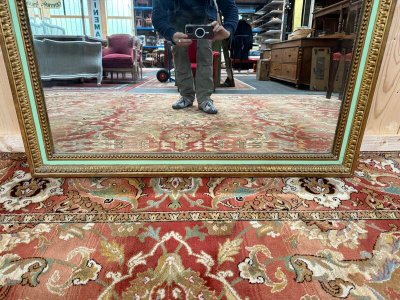 Louis XVI style mirror with gold leaf and green lacquer