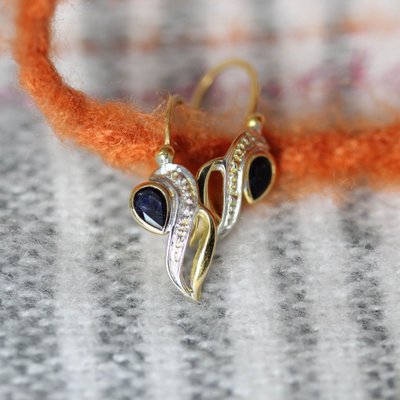 Boucles D’oreilles Saphirs Deux Ors En Dormeuses