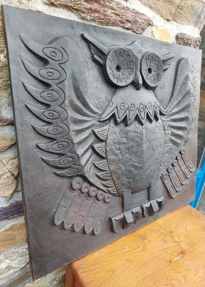 Large Modernist Owl Fireplace Plate Signed Lucas