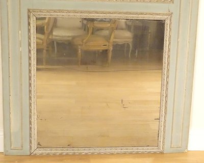 Trumeauspiegel Louis XVI, lackiertes Holz, HST, galante Fischerszene, 18. Jahrhundert
