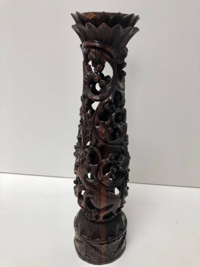 Ironwood candlestick, 19th century, China/Indochina, decorated with figures