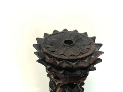 Ironwood candlestick, 19th century, China/Indochina, decorated with figures