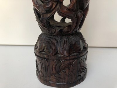 Ironwood candlestick, 19th century, China/Indochina, decorated with figures