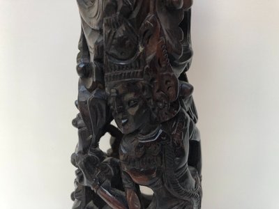 Ironwood candlestick, 19th century, China/Indochina, decorated with figures